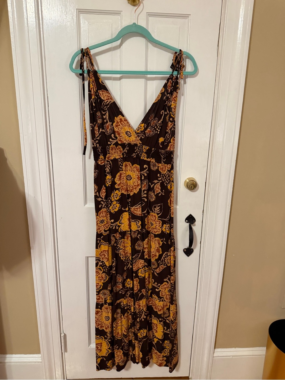 Patrons of Peace Brown Maxi Dress with Yellow Floral Print